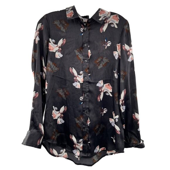Banana Republic Women's Sheer Button Down Black/Multi Floral Size XS Long Sleeve - Picture 1 of 9